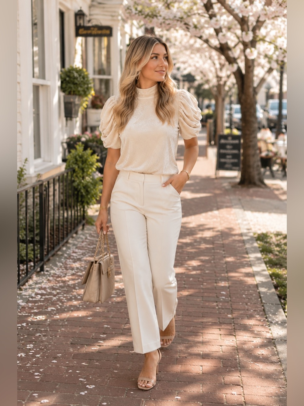 Free People Cream Velvet Top